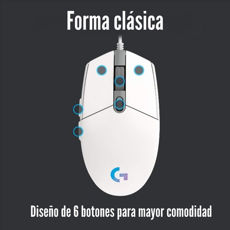 Logitech---Mouse-G203-Lightsync-RGB-8000-dpi---Blanco