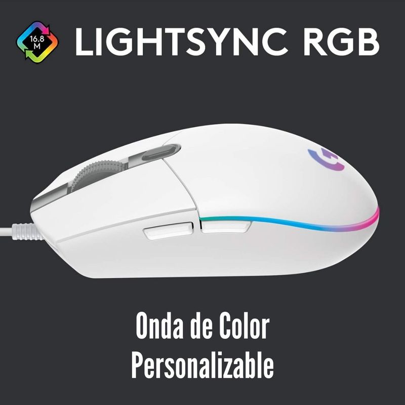 Logitech---Mouse-G203-Lightsync-RGB-8000-dpi---Blanco