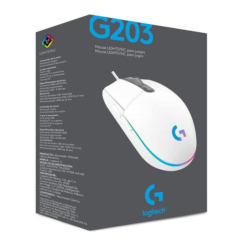 Logitech---Mouse-G203-Lightsync-RGB-8000-dpi---Blanco