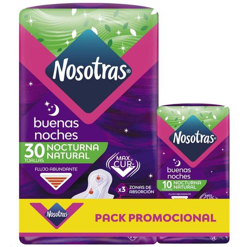 Pack Promocional Toalla Higiénica NOSOTRAS Buenas Noches Paquete 30un + 10un PV