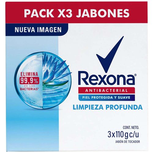 Jabón Tocador REXONA Antibacterial Limpieza Profunda 110g x 3un PV