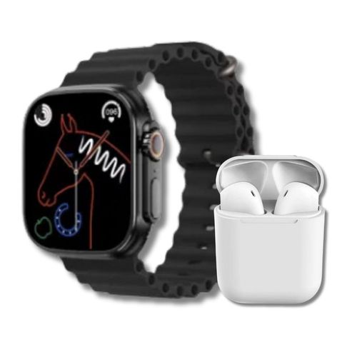 Pack Smartwatch GT9 Negro y Audifono I12 Blanco