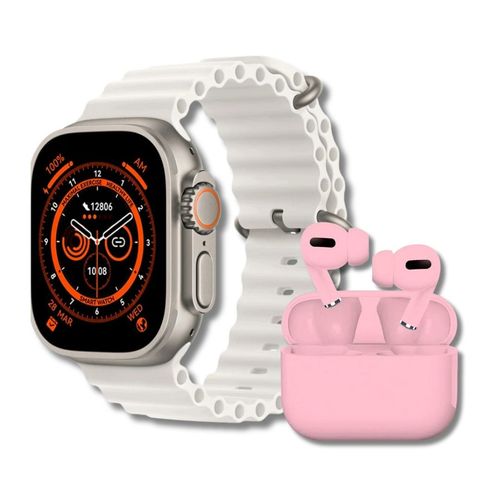 Pack Smartwatch GT9 Plata y Audifono I13 Rosado
