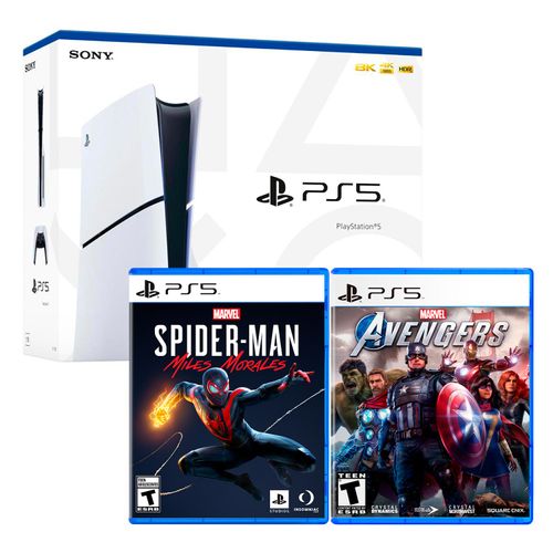 Consola Ps5 Slim Con Lector De Discos + Marvel Avengers + Spiderman Morales