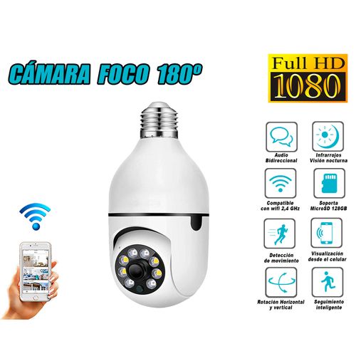 Cámara Seguridad Foco 180º WiFi Inteligente Full HD