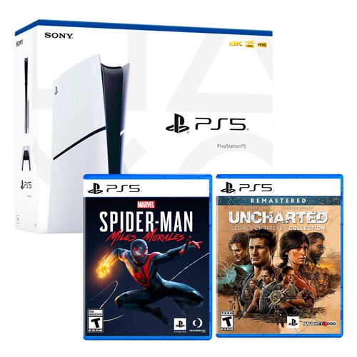 Consola Playstation 5 Slim con lector de discos Ps5 + SpiderMan Miles Morales + Uncharted Legacy of