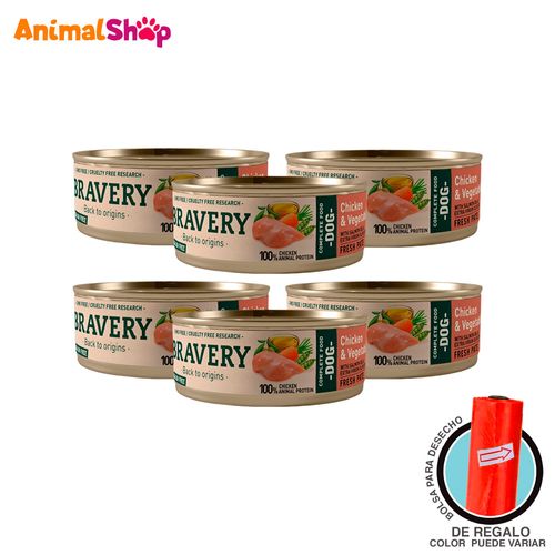 Comida De Perro Adulto Bravery Pollo Y Verduras 80 Gr 6 Un