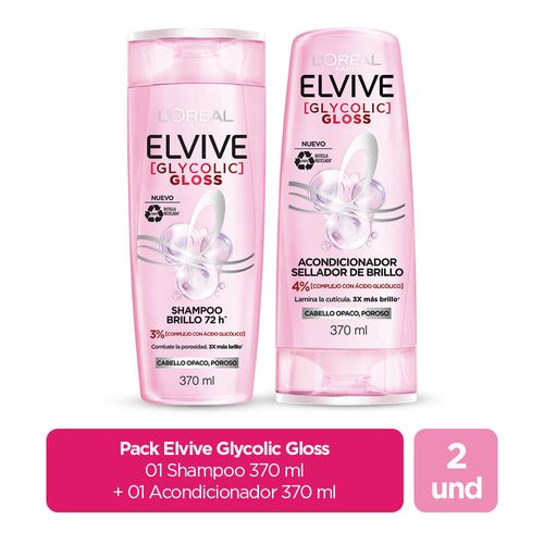 Pack Shampoo ELVIVE Glycolic Gloss 370ml + Acondicionador ELVIVE Glycolic Gloss 370ml