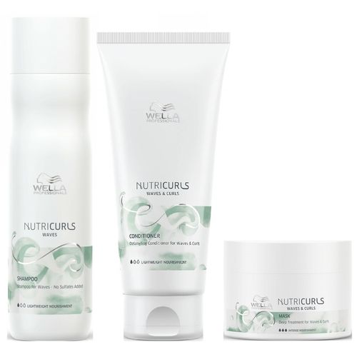 Shampoo para Ondas 250ml + Acondicionador +Mascarilla Wella Nutricurls