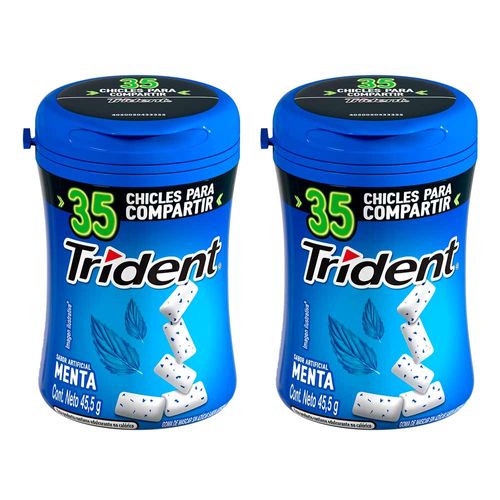 Pack Chicle TRIDENT Botella Sin Azúcar sabor Menta Envase 35un x 2un