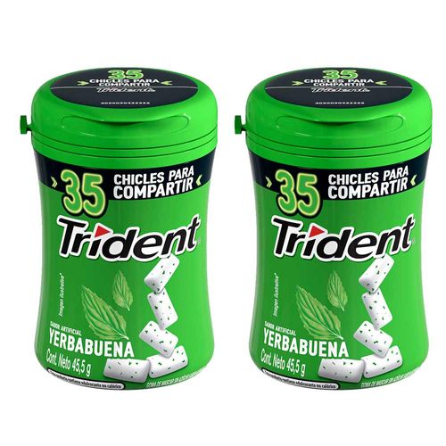 Pack Chicle TRIDENT Botella Sin Azúcar sabor Hierbabuena Envase 35un x 2un