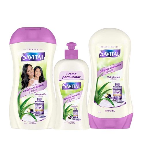 Pack SAVITAL Complejo Hiarulónico Acondicionador 490ml + Crema para Peinar 275ml + Shampoo 510ml