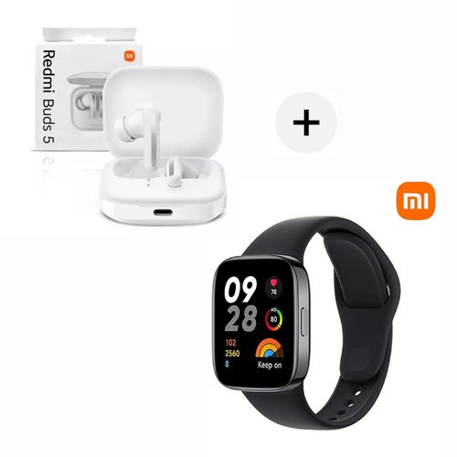 Audifono Bluetooh Xiaomi Buds 5 Blanco + Xiaomi Watch 3 Active Negro