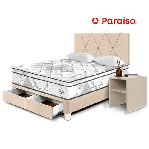 Dormitorio Pocket Advance 2 Plazas con Cajones + Velador Repisa