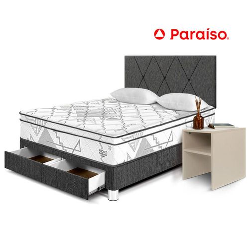 Dormitorio Pocket Advance 2 Plazas con Cajones + Velador Repisa