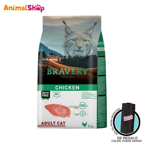 Comida De Gato Adulto Bravery Pollo 2 Kg