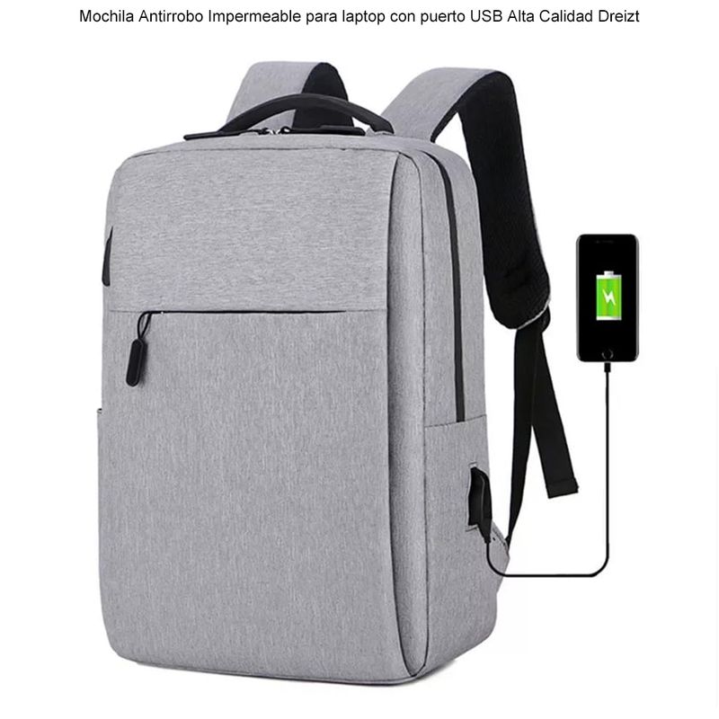 Mochila-Antirrobo-Impermeable-para-Laptop-con-Puerto-USB-Alta-Calidad-Dreizt-Gris