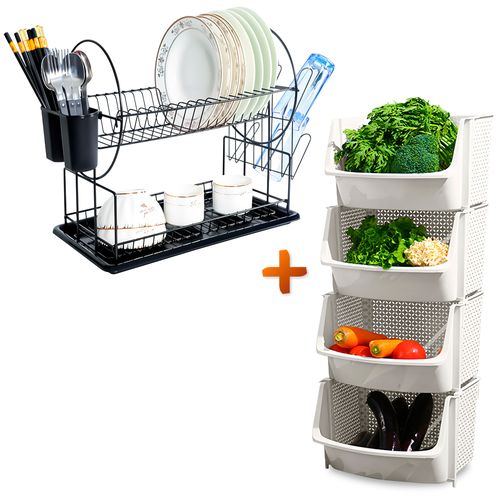 Organizador Escurridor de Platos C13 NG Y Frutero Apilable U80 BL X4