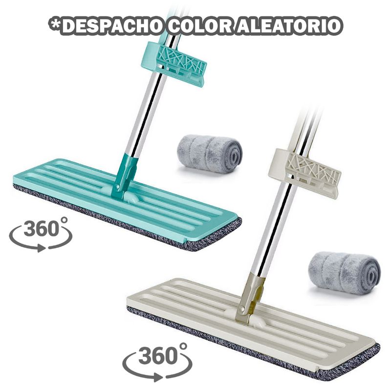 Trapeador-Plano-360°-2-Mopas-BG-o-VD-Y-Papel-Toalla-Reutilizable-X2