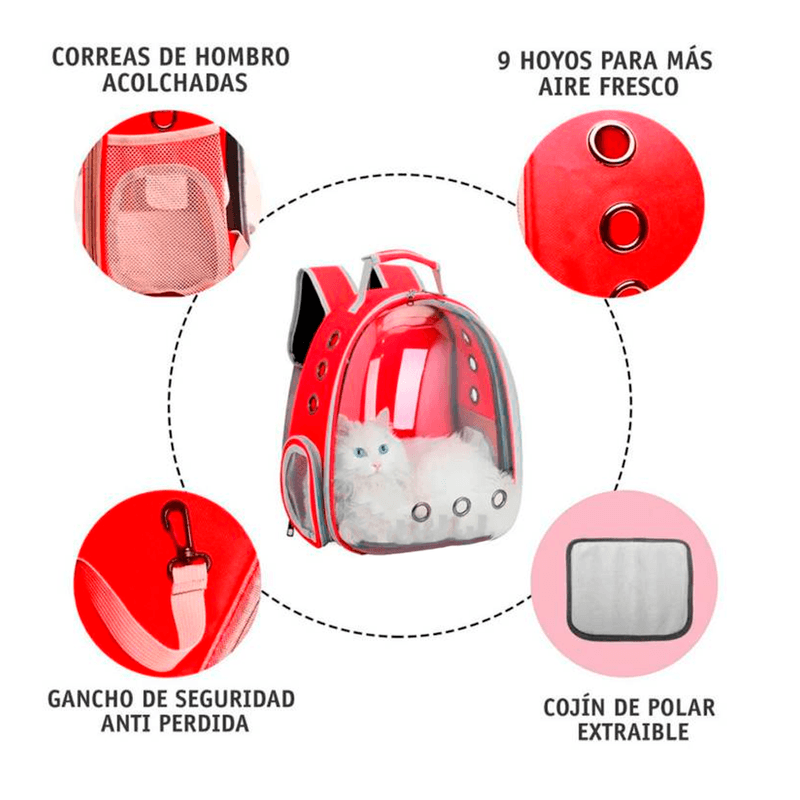 Mochila-Transportador-para-Gatos-y-Perros---Rojo