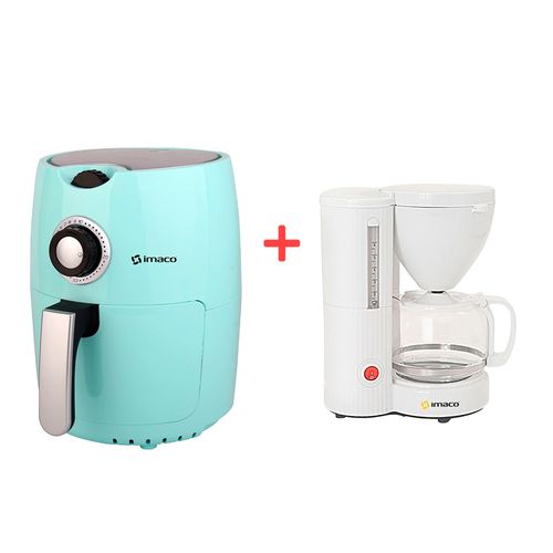 Combo Freidora de Aire 2L AF2100 Turquesa + Cafetera de 6-8 Tazas Blanca Imaco