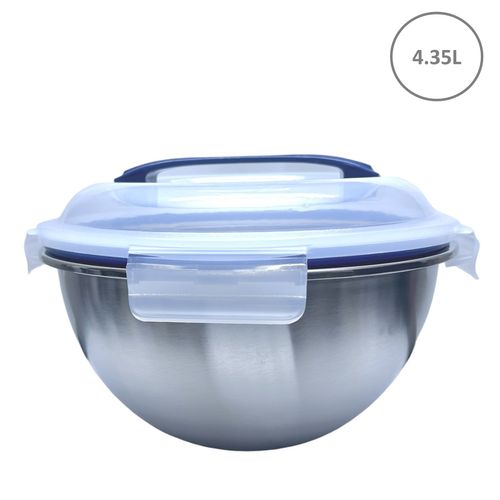 Bowl de Acero Inoxidable Con Tapa 4.35 L Apto Para Microondas