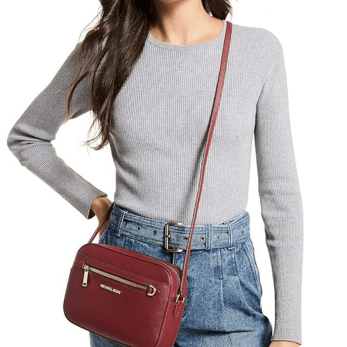 Cartera CrossBody de Cuero Michael Kors Chain Jet Set - Guinda