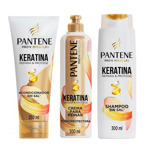 Pack PANTENE Crema para Peinar Keratina 300ml + Acondicionador Keratina 250ml + Shampoo Keratina 300ml