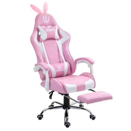 Silla Gamer Rosado Con Orejas De Conejito y Base Metalica