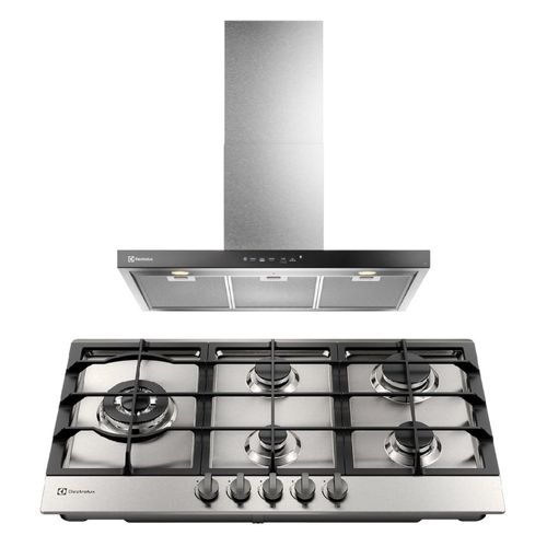 Combo: Cocina empotrable 5 quemadores Inox de Gas KE9DX + Campana Empotrable Decorativa 90CM CE9TF Electrolux