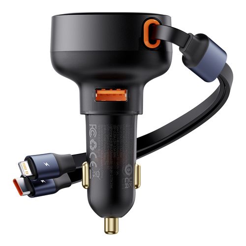 Cargador Baseus de Auto 60W Máx con Cable Retráctil Carga Rápida Tipo C Lightning iPhone