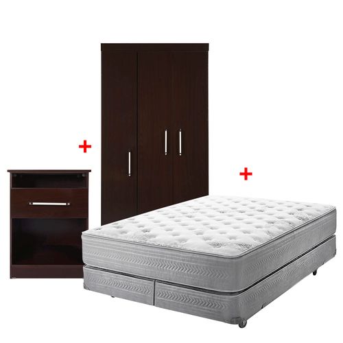 Combo Style 1 Cama Americana 2 plazas + Mesa de Noche + Ropero Clean