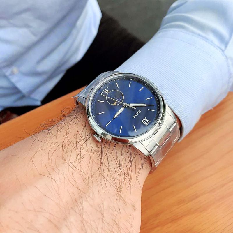 Reloj-Fossil-Minimalist-Moonphase-FS5618-Ultra-Delgado-Plateado-Azul