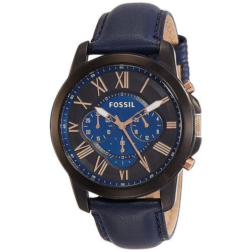 Reloj Fossil Grant FS5061 Cronómetro Correa de Cuero Azul Acero Negro