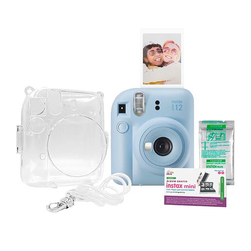 Pack Cámara Instax Mini 12 con Case Papel Fotográfico y Cupón - Celeste