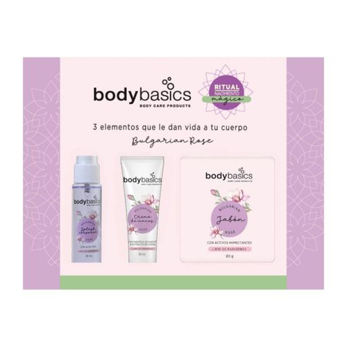 Tripack  Bulgarian Rose Bodybasics Jabón Corporal 80 Gr + Splash 30 Ml + Crema De Manos 30 Ml