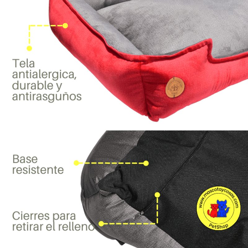 Cama-para-Mascota-Talla-XXL-90x75cm-Perro-Gato-Antialergica|-Rojo-con-plomo