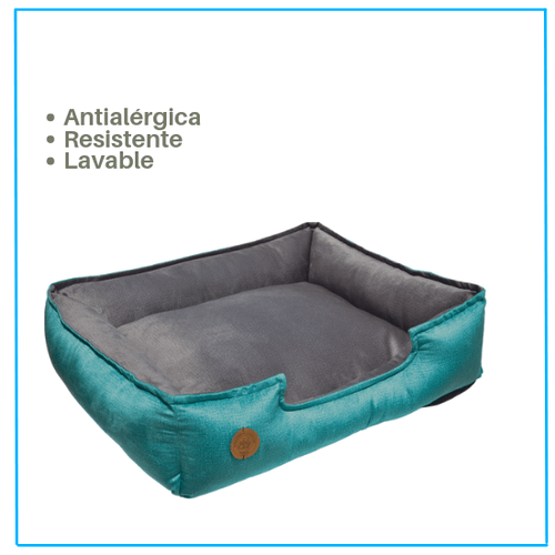 Cama para Mascota Talla XXL 90x75cm Perro/Gato Antialergica | Turquesa con plomo