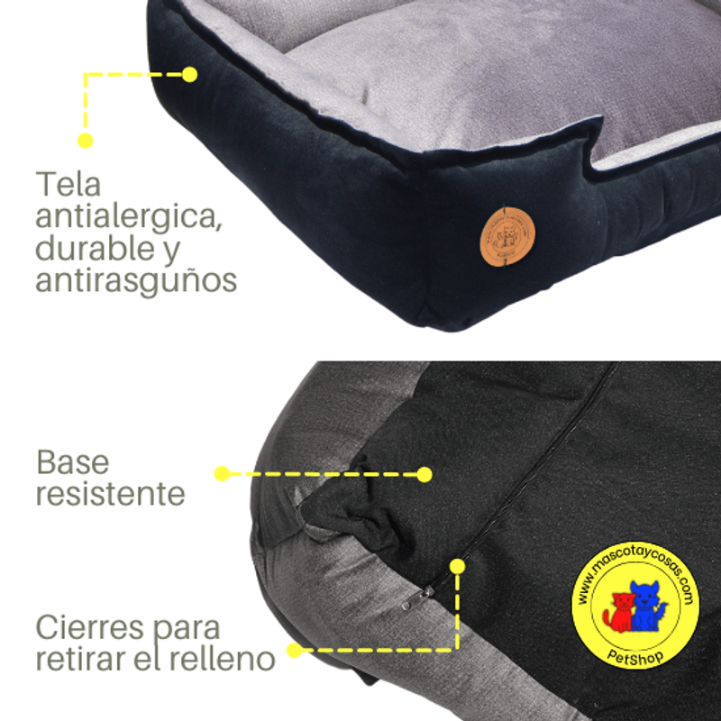 Cama-para-Mascota-Talla-XL-80x70cm-Perro-Gato-Antialergenica-|-Negro-con-plomo-