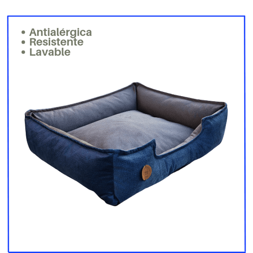 Cama para Mascota Talla XL 80x70cm Perro/Gato Antialergenica | Azul noche con plomo