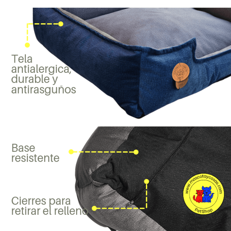 Cama-para-Mascota-Talla-XL-80x70cm-Perro-Gato-Antialergenica-|-Azul-noche-con-plomo-