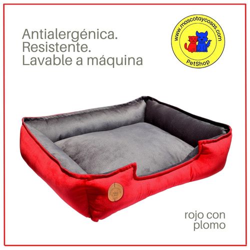 Cama para Mascota Talla M 60x50cm Perro/Gato Antialergenica | Rojo con plomo