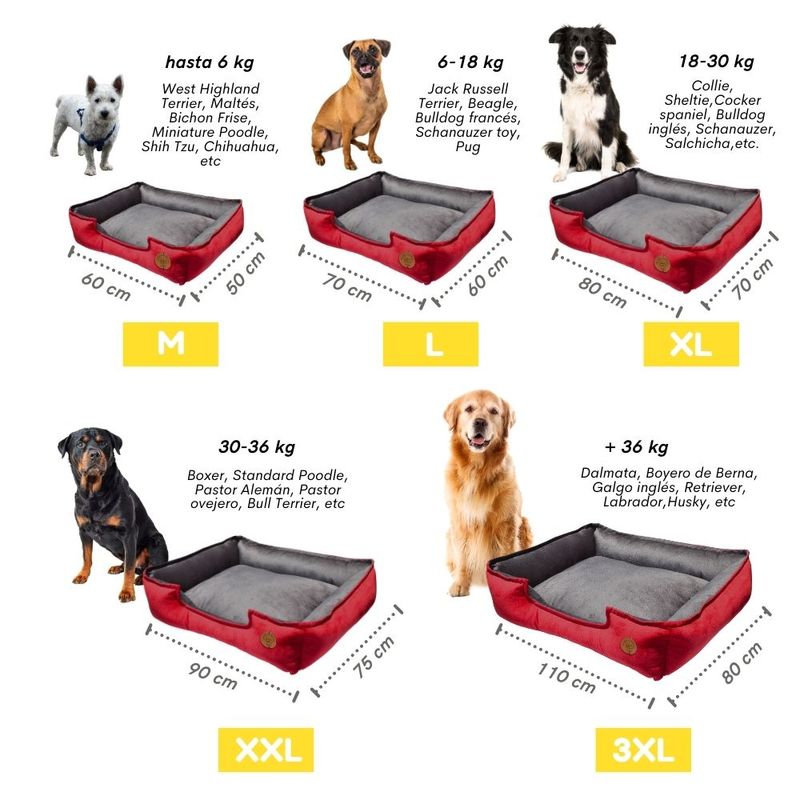 Cama-para-Mascota-Talla-XL-80x70cm-Perro-Gato-Antialergenica-|-Rojo-con-plomo