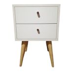 Velador-Vintage-Mesa-De-Noche-En-Madera-Con-Cajones-en-Blanco