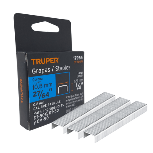 Caja con 1000 grapas 27/64" 10.8 mm para ET-50-1/4 (Pack x2 und), Truper