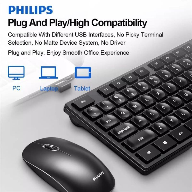 Combo-Teclado-y-Mouse-Inalambrico-Philips-SPT6315-Negro