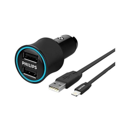 Cargador Philips para auto dual con cable USB a USB-C DLP2553U - Negro