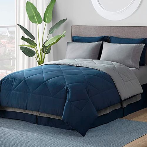 INTERIOTEX CUBRECAMA DE VERANO 144  HILOS BRAMANTE  50% ALGODÓN DISEÑO COCOS AZUL MARINO CON PLOMO P