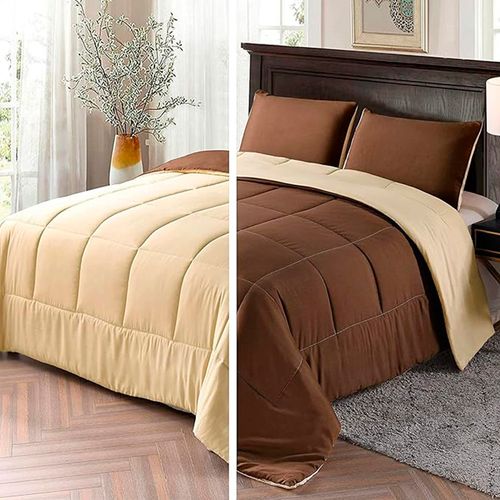 INTERIOTEX CUBRECAMA DE VERANO 144  HILOS BRAMANTE  50% ALGODÓN DISEÑO CUADROS BEIGE CON CHOCOLATE Q