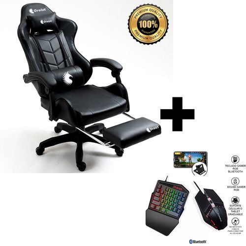 Combo Gamer Silla Gamer Dreizt Shine Series Negro + Teclado Gamer de Una Sola Mano Rgb Y Mouse 4 en